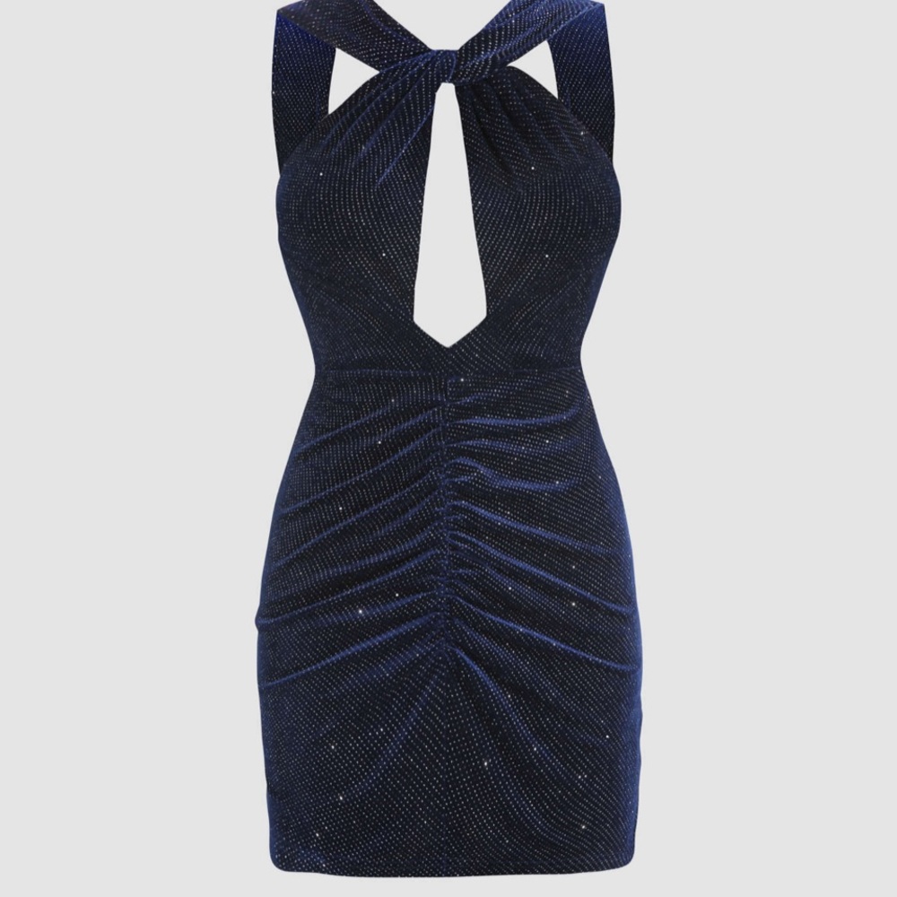 Navy velvet glitter cut out bodycon dress